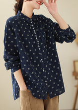 Load image into Gallery viewer, Elegant Navy Button Print Cotton Shirts Long Sleeve