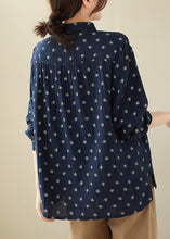 Load image into Gallery viewer, Elegant Navy Button Print Cotton Shirts Long Sleeve