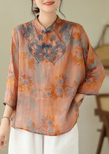 Load image into Gallery viewer, Elegant Orange Embroidered Print Cotton Shirts Half Sleeve