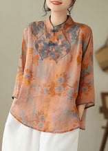 Load image into Gallery viewer, Elegant Orange Embroidered Print Cotton Shirts Half Sleeve