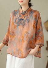 Load image into Gallery viewer, Elegant Orange Embroidered Print Cotton Shirts Half Sleeve