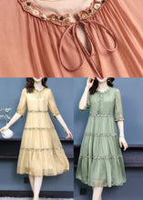 Load image into Gallery viewer, Elegant Orange O-Neck Embroidered Floral Silk Long Dress Summer