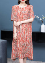 Load image into Gallery viewer, Elegant Orange O Neck Print Patchwork Chiffon Dress Summer