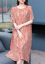 Load image into Gallery viewer, Elegant Orange O Neck Print Patchwork Chiffon Dress Summer