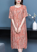 Load image into Gallery viewer, Elegant Orange O Neck Print Patchwork Chiffon Dress Summer