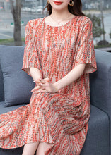 Load image into Gallery viewer, Elegant Orange O Neck Print Patchwork Chiffon Dress Summer