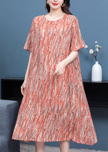 Load image into Gallery viewer, Elegant Orange O Neck Print Patchwork Chiffon Dress Summer