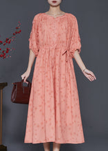 Load image into Gallery viewer, Elegant Orange Ruffled Print Linen Cinched Dress Summer