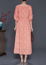 Load image into Gallery viewer, Elegant Orange Ruffled Print Linen Cinched Dress Summer