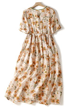 Load image into Gallery viewer, Elegant Orange V Neck Lace Up Print Linen Dresses Summer