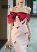 Load image into Gallery viewer, Elegant Pink Cold Shoulder Bow Nail Bead Dress Sleeveless