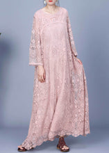 Load image into Gallery viewer, Elegant Pink Embroidered Hollow Out Lace Long Dress Spring