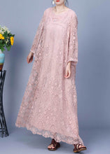 Load image into Gallery viewer, Elegant Pink Embroidered Hollow Out Lace Long Dress Spring