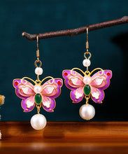 Load image into Gallery viewer, Elegant Purple Copper Overgild Acrylic Pearl Butterfly Drop Earrings