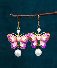 Load image into Gallery viewer, Elegant Purple Copper Overgild Acrylic Pearl Butterfly Drop Earrings