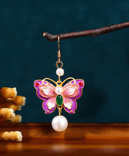 Load image into Gallery viewer, Elegant Purple Copper Overgild Acrylic Pearl Butterfly Drop Earrings