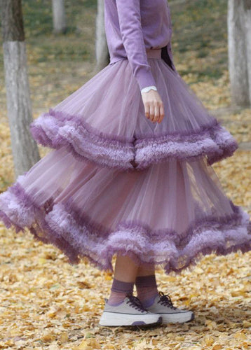 Elegant Purple Exra Large Hem Patchwork Tulle Skirt Spring