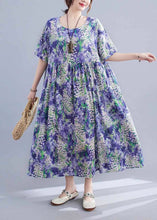 Load image into Gallery viewer, Elegant Purple O-Neck Print Patchwork Long Dress Short Sleeve