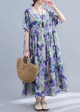 Load image into Gallery viewer, Elegant Purple O-Neck Print Patchwork Long Dress Short Sleeve