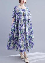 Load image into Gallery viewer, Elegant Purple O-Neck Print Patchwork Long Dress Short Sleeve