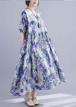 Load image into Gallery viewer, Elegant Purple O-Neck Print Patchwork Long Dress Short Sleeve