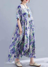 Load image into Gallery viewer, Elegant Purple O-Neck Print Patchwork Long Dress Short Sleeve