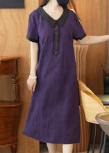 Load image into Gallery viewer, Elegant Purple Solid Patchwork Silk Long Dress Summer