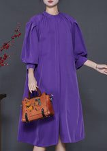 Load image into Gallery viewer, Elegant Purple Stand Collar Puff Sleeve Cotton Sundress