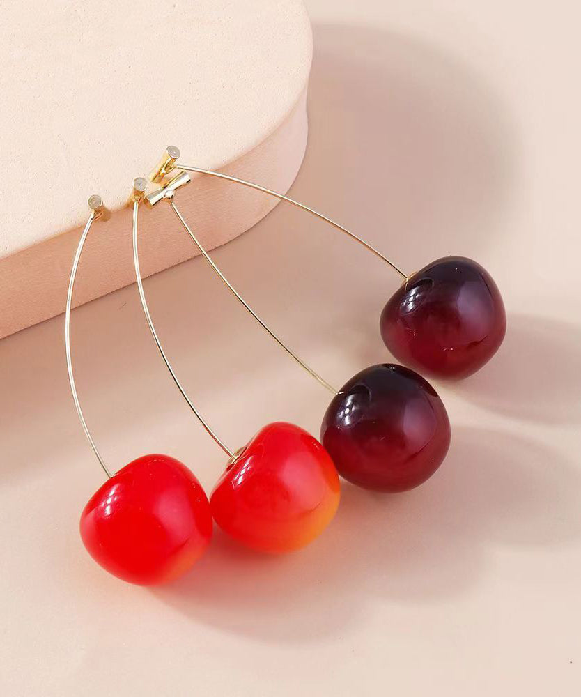 Elegant Red And Mulberry Sterling Silver Overgild Cherry Drop Earrings Two Piece Set