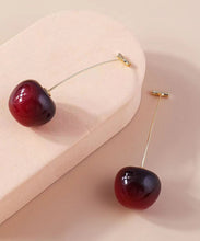 Load image into Gallery viewer, Elegant Red And Mulberry Sterling Silver Overgild Cherry Drop Earrings Two Piece Set