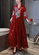 Load image into Gallery viewer, Elegant Red Embroidered Patchwork Lace Long Dress Spring