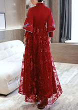 Load image into Gallery viewer, Elegant Red Embroidered Patchwork Lace Long Dress Spring