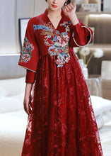 Load image into Gallery viewer, Elegant Red Embroidered Patchwork Lace Long Dress Spring