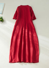 Load image into Gallery viewer, Elegant Red Embroidered Side Open Long Dress Short Sleeve