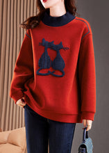 Load image into Gallery viewer, Elegant Red High Neck Patchwork Cotton Pullover Tops Winter