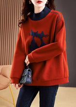 Load image into Gallery viewer, Elegant Red High Neck Patchwork Cotton Pullover Tops Winter