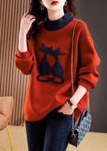 Load image into Gallery viewer, Elegant Red High Neck Patchwork Cotton Pullover Tops Winter