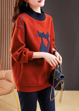 Load image into Gallery viewer, Elegant Red High Neck Patchwork Cotton Pullover Tops Winter