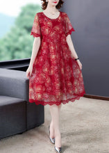 Load image into Gallery viewer, Elegant Red O Neck Print Lace Tulle Dress Summer