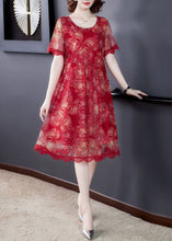 Load image into Gallery viewer, Elegant Red O Neck Print Lace Tulle Dress Summer