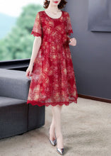 Load image into Gallery viewer, Elegant Red O Neck Print Lace Tulle Dress Summer