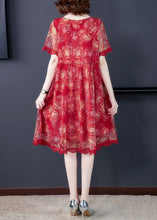 Load image into Gallery viewer, Elegant Red O Neck Print Lace Tulle Dress Summer