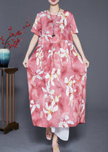 Load image into Gallery viewer, Elegant Red Oversized Print Linen Holiday Dress Summer