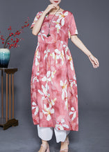 Load image into Gallery viewer, Elegant Red Oversized Print Linen Holiday Dress Summer