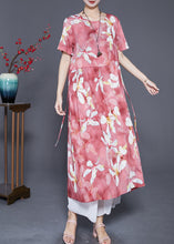 Load image into Gallery viewer, Elegant Red Oversized Print Linen Holiday Dress Summer