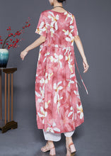 Load image into Gallery viewer, Elegant Red Oversized Print Linen Holiday Dress Summer