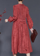 Load image into Gallery viewer, Elegant Red Ruffled Jacquard Cotton Robe Dresses Spring