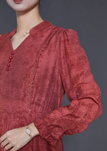 Load image into Gallery viewer, Elegant Red Ruffled Jacquard Cotton Robe Dresses Spring