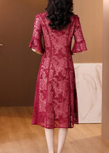 Load image into Gallery viewer, Elegant Red V Neck Embroidered Silk Dress Flare Sleeve