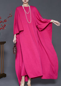 Elegant Rose Oversized Cotton Maxi Dress Cloak Sleeves